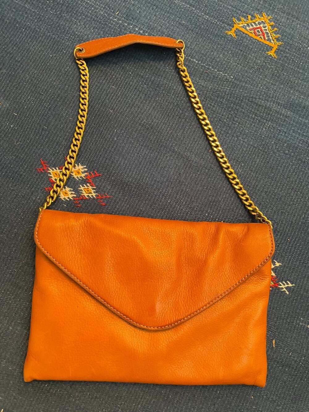 J.Crew Tan Leather Clutch w. chain